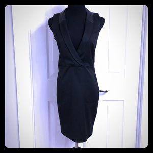 Tuxedo Sheath Dress Faux leather collar pockets BN